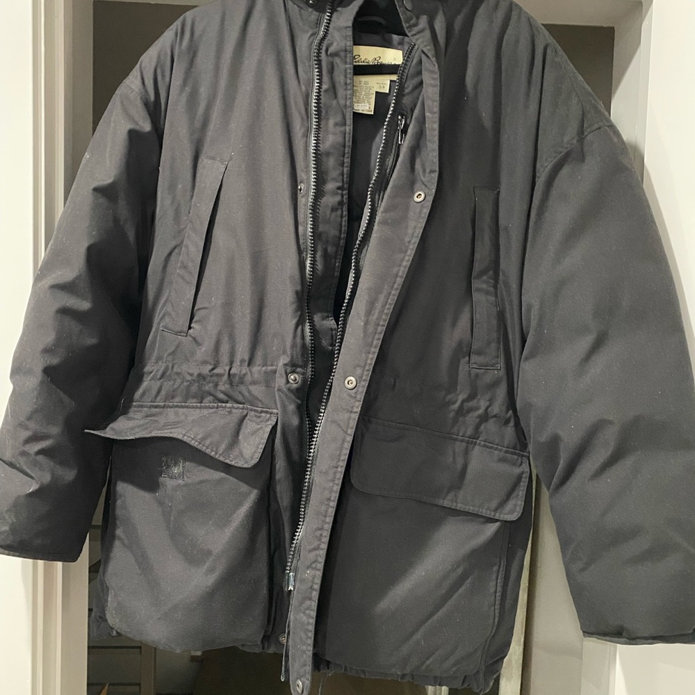 Eddie Bauer Goose Down multi-pocket, detachable hood, internal/external pockets